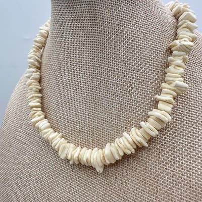 Vintage 90s White Shell Heishe Slice Necklace Statement Women's Classic Jewelry - Thumbnail 5