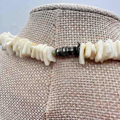 Vintage 90s White Shell Heishe Slice Necklace Statement Women's Classic Jewelry - Thumbnail 8