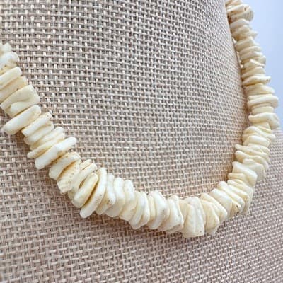 Vintage 90s White Shell Heishe Slice Necklace Statement Women's Classic Jewelry - Thumbnail 4