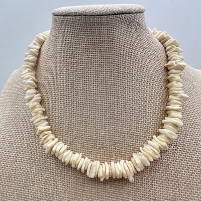 Vintage 90s White Shell Heishe Slice Necklace Statement Women's Classic Jewelry - Thumbnail 7
