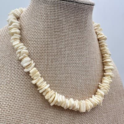 Vintage 90s White Shell Heishe Slice Necklace Statement Women's Classic Jewelry - Thumbnail 2