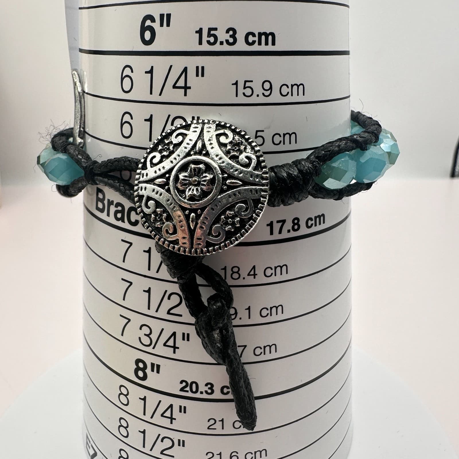 Vintage 90s Silver Tone Feather Button Teal Beaded Wrap Bracelet Women's Jewelry - Thumbnail 8