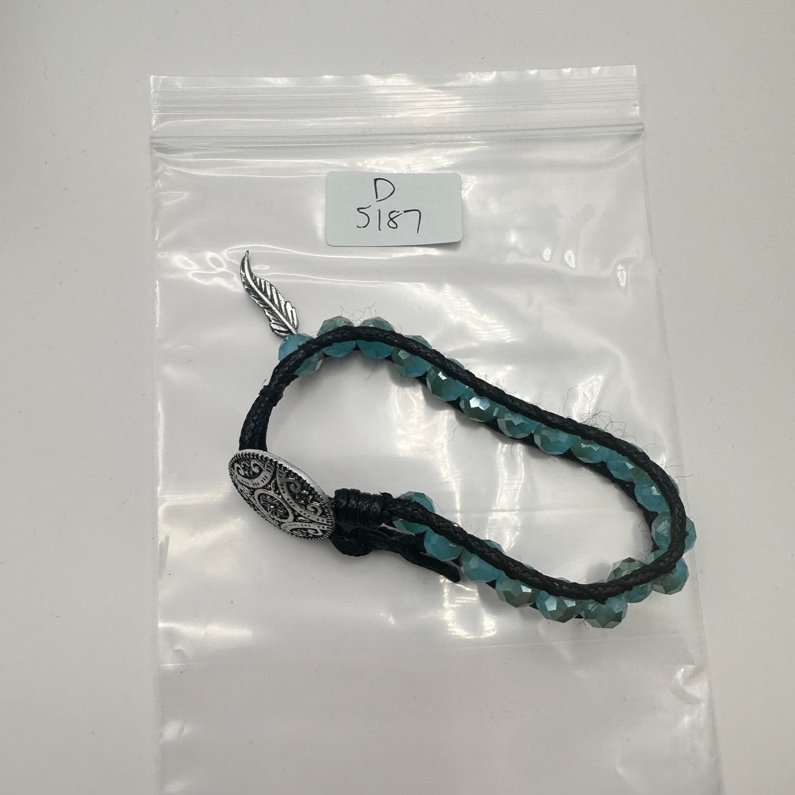 Vintage 90s Silver Tone Feather Button Teal Beaded Wrap Bracelet Women's Jewelry - Thumbnail 9
