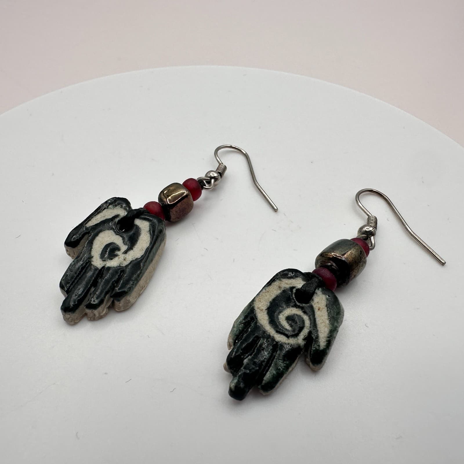 Vintage 90s Hand Dangle Earrings Spiral Tribal Women's Classic Fashion Jewelry