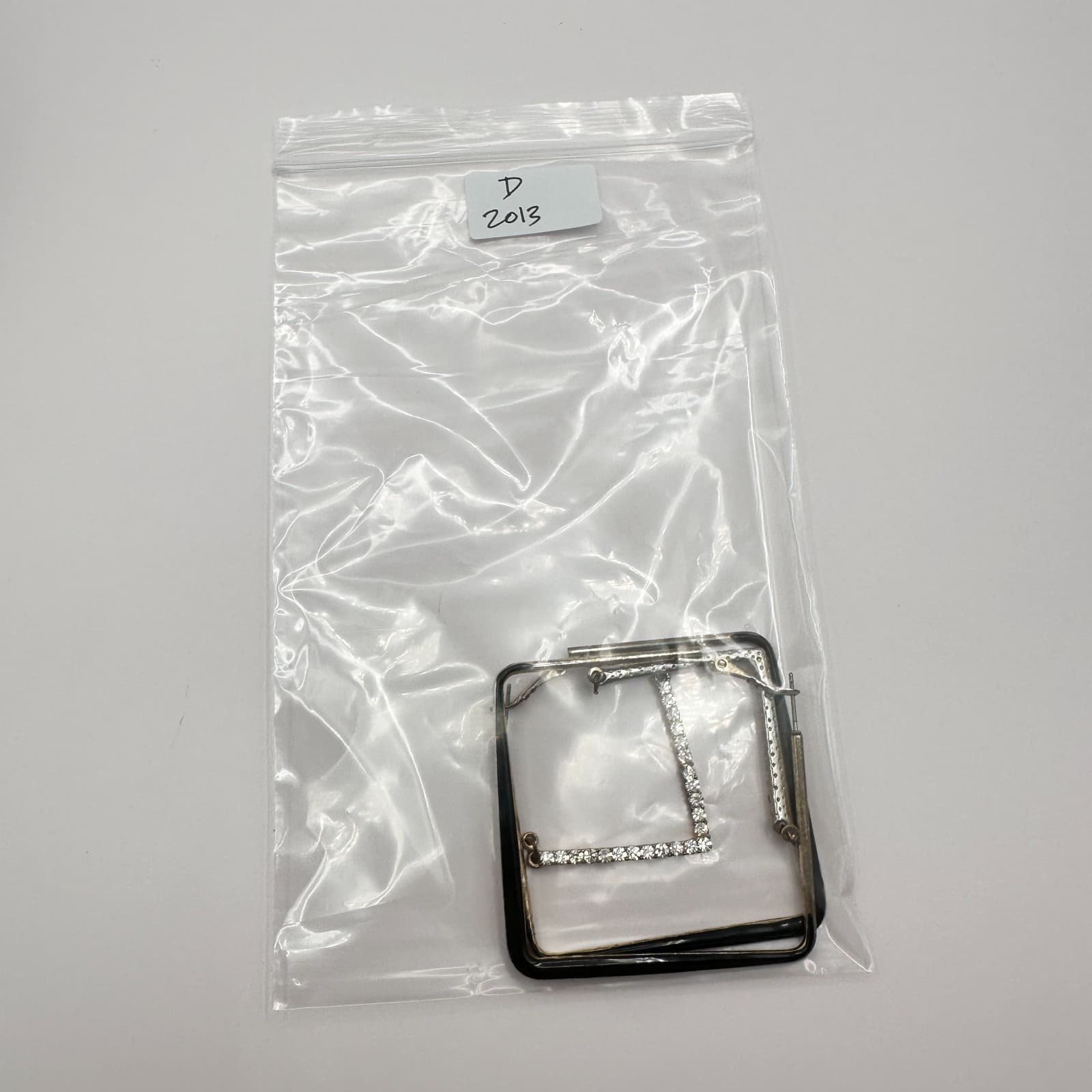Vintage 90s Square Black Enamel Crystal Hoop Earrings Silver Tone Jewelry Retro - Thumbnail 9