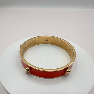Vintage Y2K Juicy Couture Gold Tone Skull Clear Glass Bangle Bracelet Jewelry - Thumbnail 2