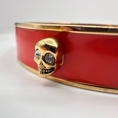 Vintage Y2K Juicy Couture Gold Tone Skull Clear Glass Bangle Bracelet Jewelry - Thumbnail 4