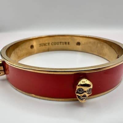 Vintage Y2K Juicy Couture Gold Tone Skull Clear Glass Bangle Bracelet Jewelry - Thumbnail 5