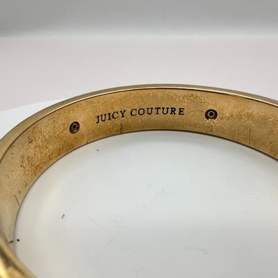 Vintage Y2K Juicy Couture Gold Tone Skull Clear Glass Bangle Bracelet Jewelry - Thumbnail 6