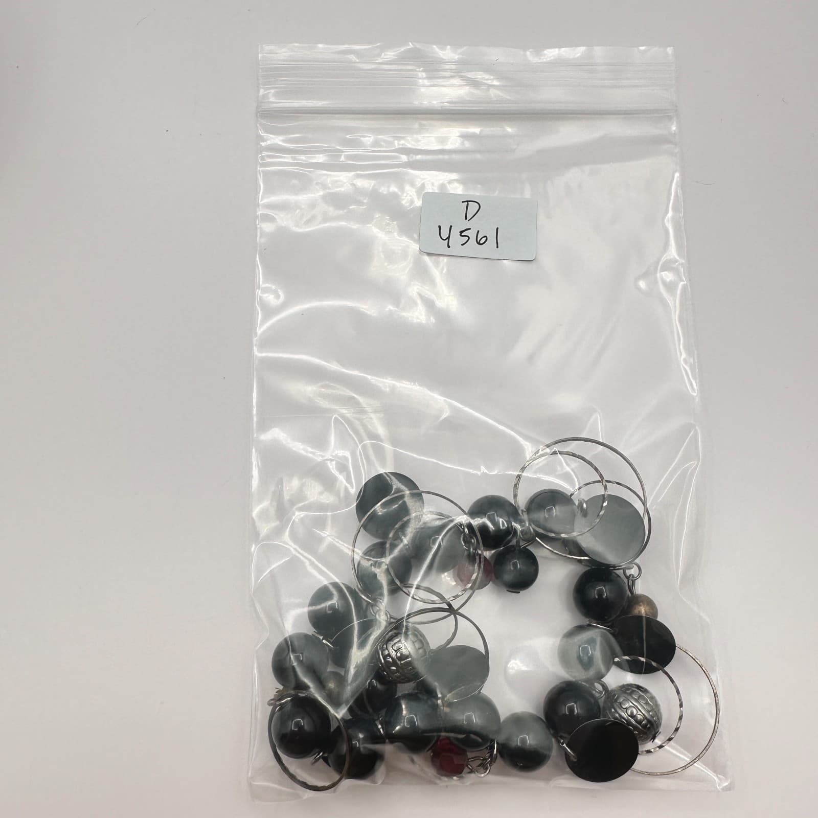 Vintage 90s Silver Tone Black Beaded Charm Bracelet Statement Women's Jewelry - Thumbnail 10