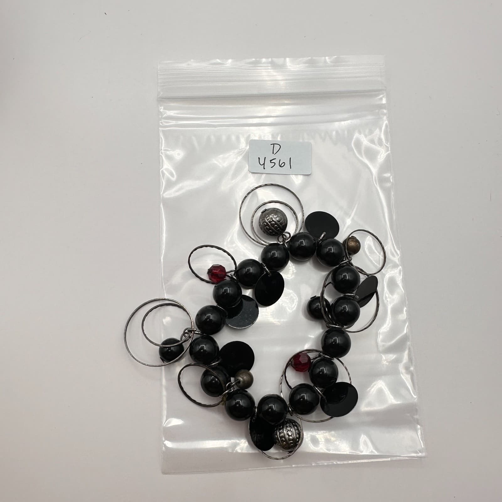 Vintage 90s Silver Tone Black Beaded Charm Bracelet Statement Women's Jewelry - Thumbnail 9