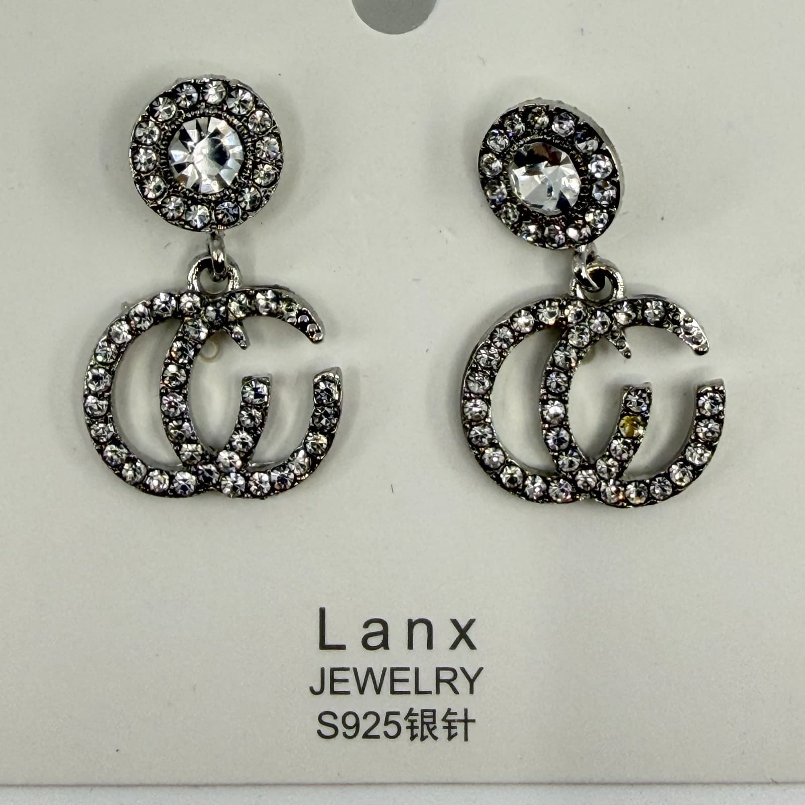 Gothic Rhinestone Double G Dangle Earrings Statement Crystal Gift Chunky Y2K - Thumbnail 4