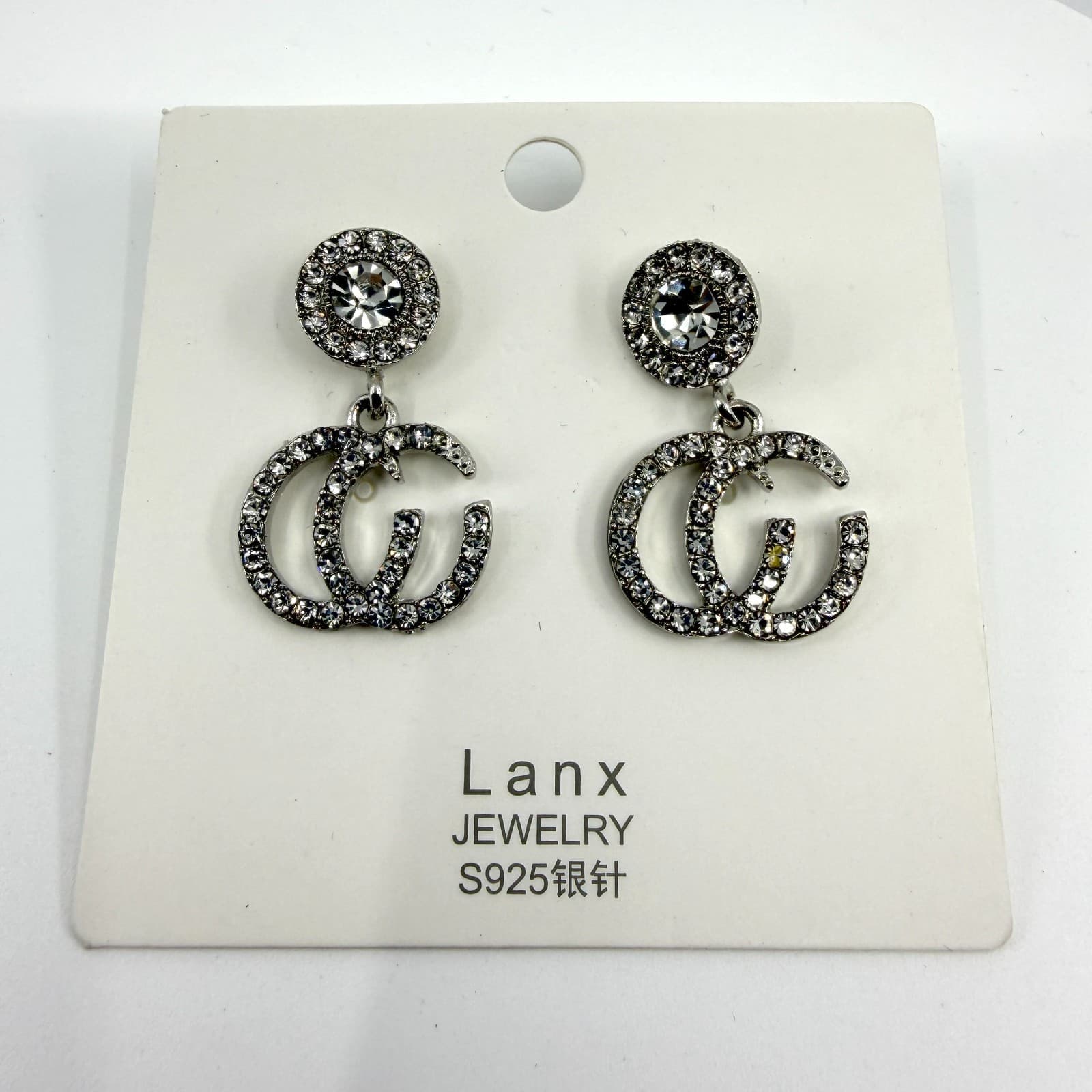 Gothic Rhinestone Double G Dangle Earrings Statement Crystal Gift Chunky Y2K - Thumbnail 2