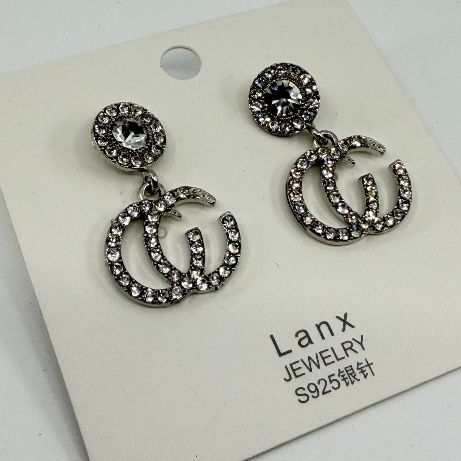 Gothic Rhinestone Double G Dangle Earrings Statement Crystal Gift Chunky Y2K - Thumbnail 3