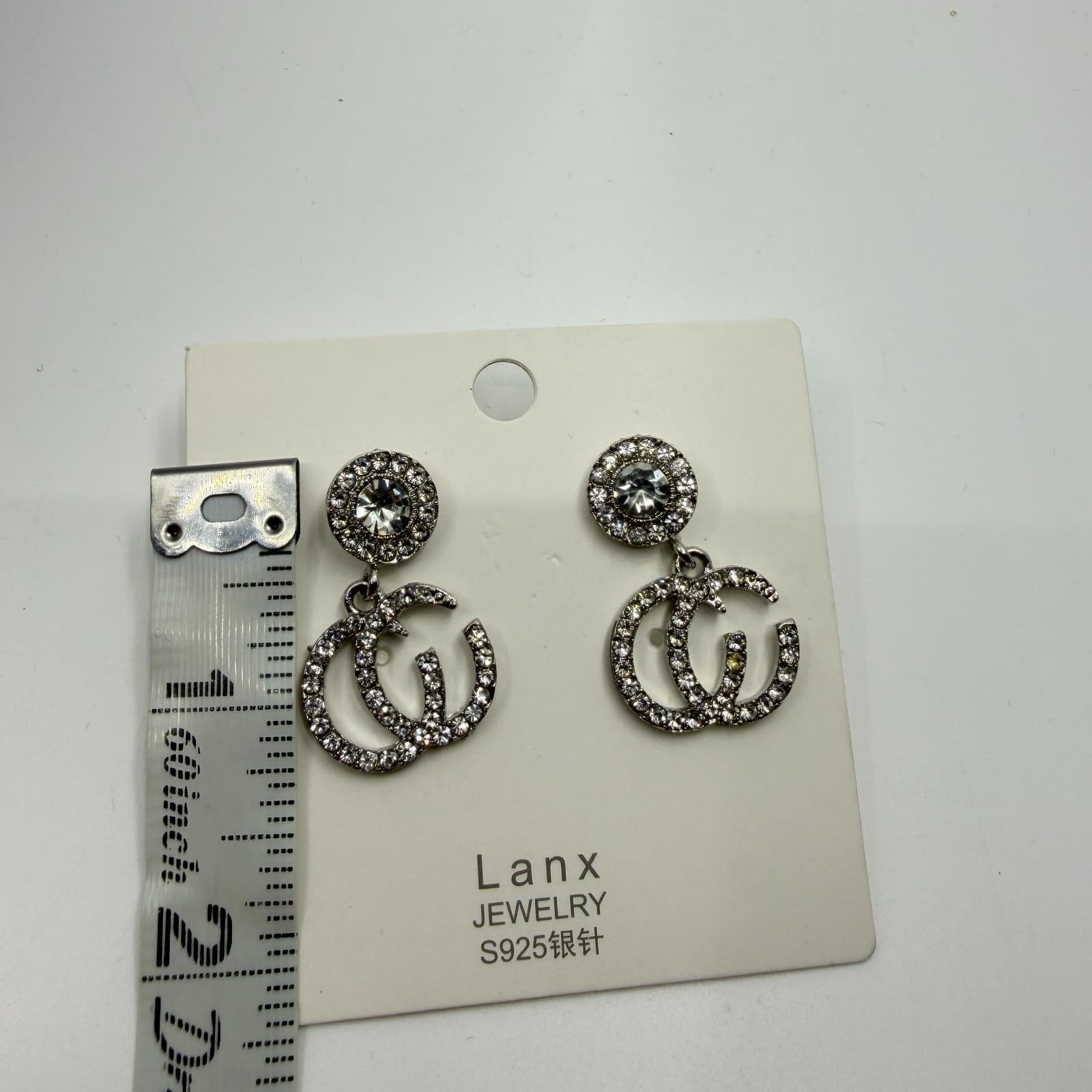Gothic Rhinestone Double G Dangle Earrings Statement Crystal Gift Chunky Y2K - Thumbnail 7