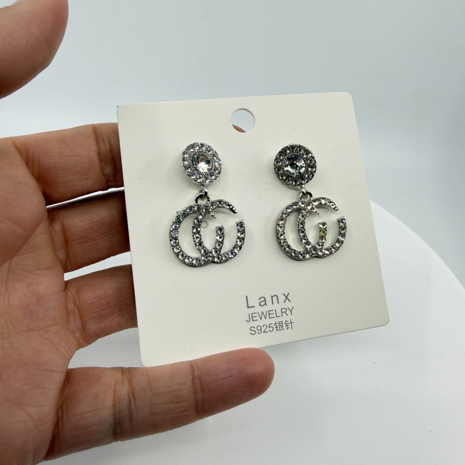 Gothic Rhinestone Double G Dangle Earrings Statement Crystal Gift Chunky Y2K - Thumbnail 6