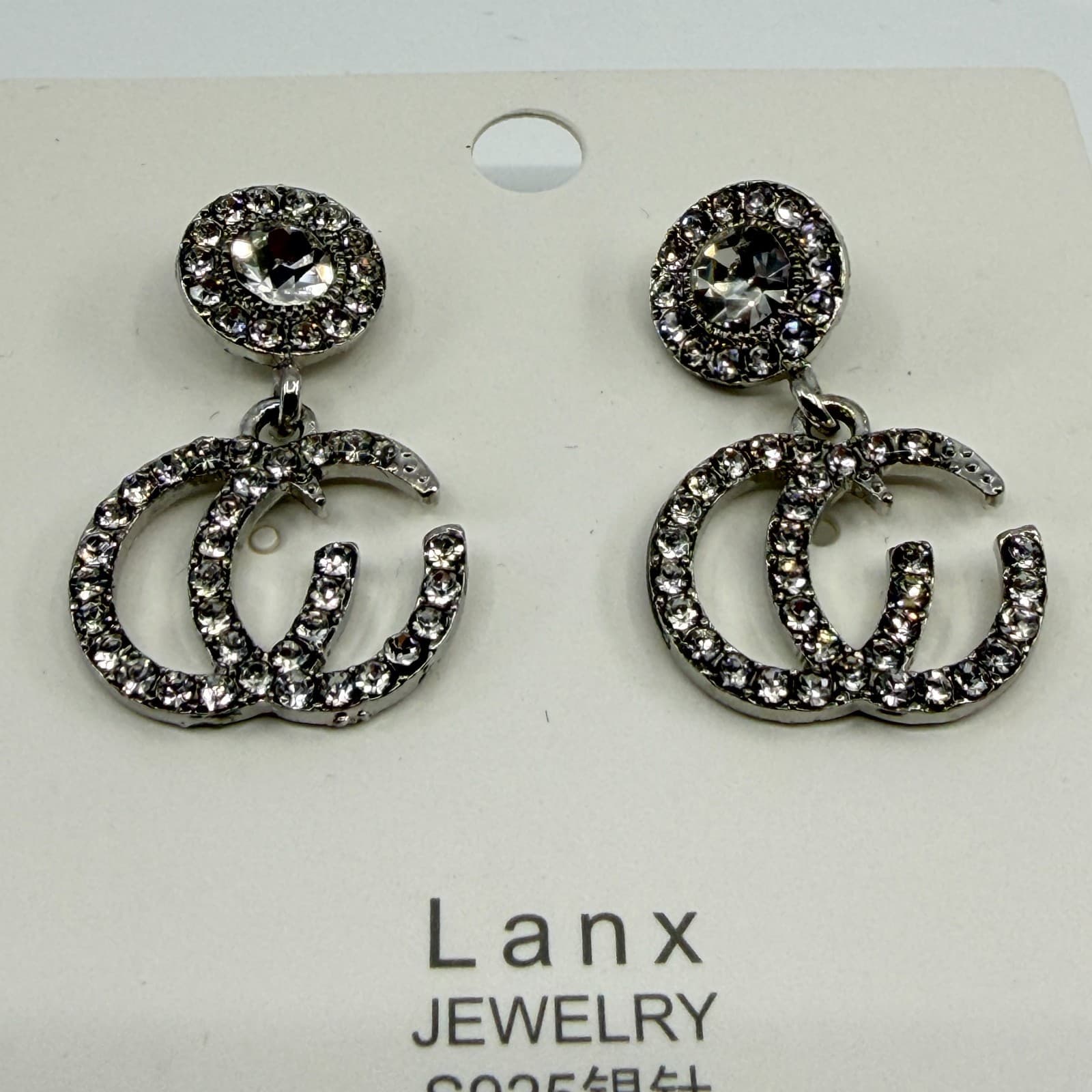 Gothic Rhinestone Double G Dangle Earrings Statement Crystal Gift Chunky Y2K - Thumbnail 5
