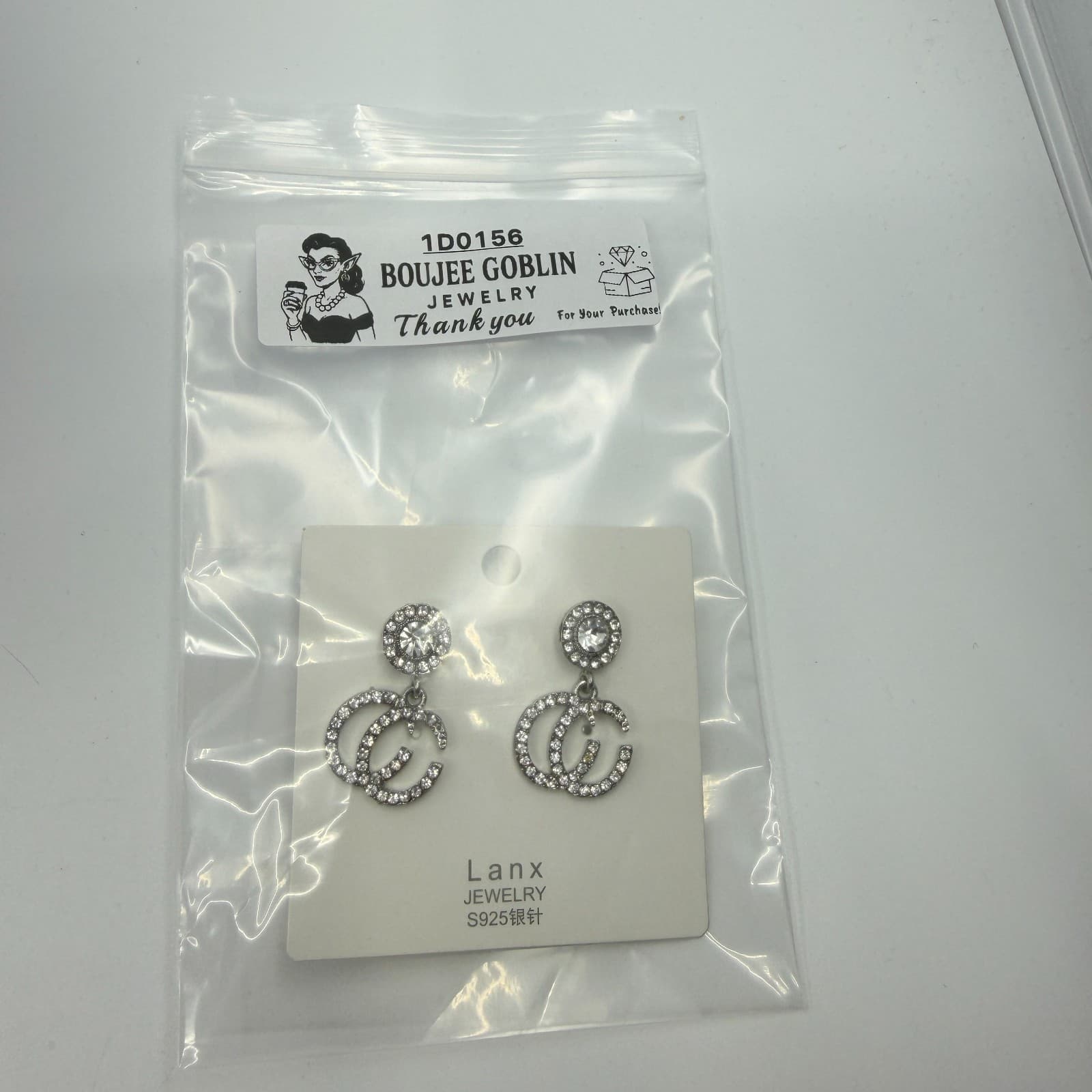 Gothic Rhinestone Double G Dangle Earrings Statement Crystal Gift Chunky Y2K - Thumbnail 8