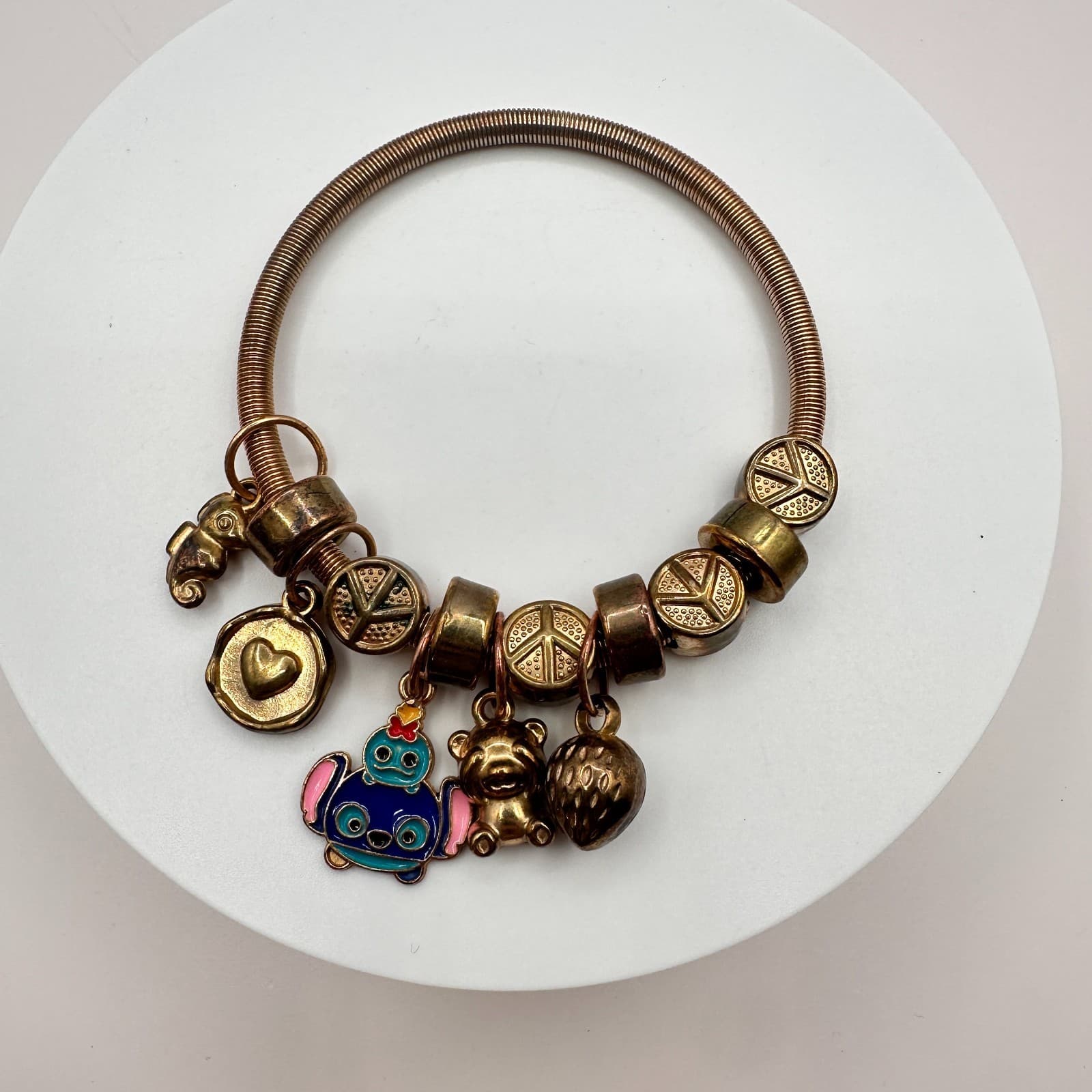 Vintage Y2K Gold Tone Peace Signs Expandable Charm Bracelet Women's Jewelry 90s - Thumbnail 3