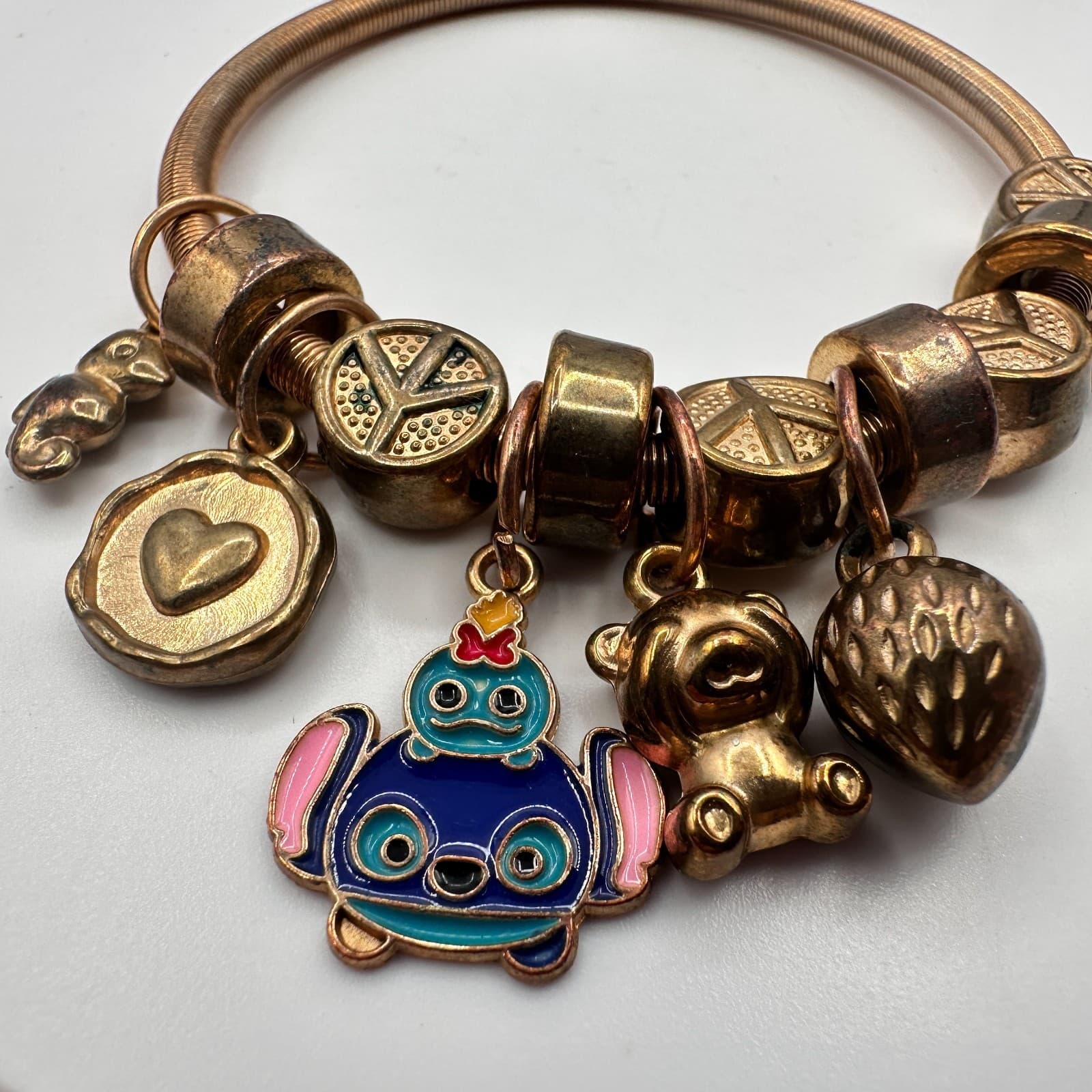 Vintage Y2K Gold Tone Peace Signs Expandable Charm Bracelet Women's Jewelry 90s - Thumbnail 5