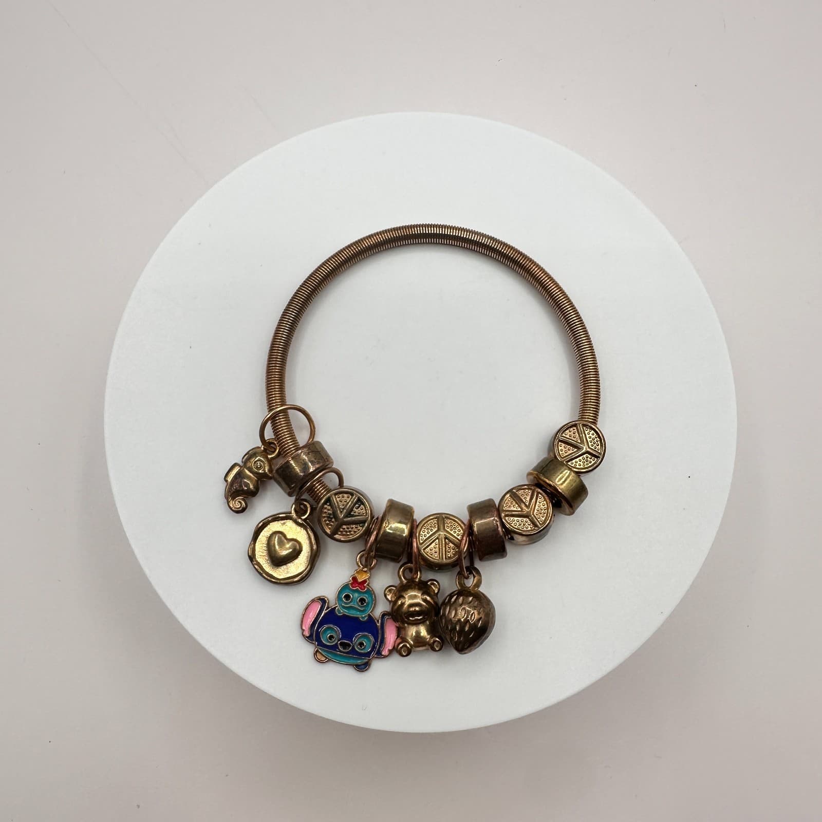 Vintage Y2K Gold Tone Peace Signs Expandable Charm Bracelet Women's Jewelry 90s - Thumbnail 2