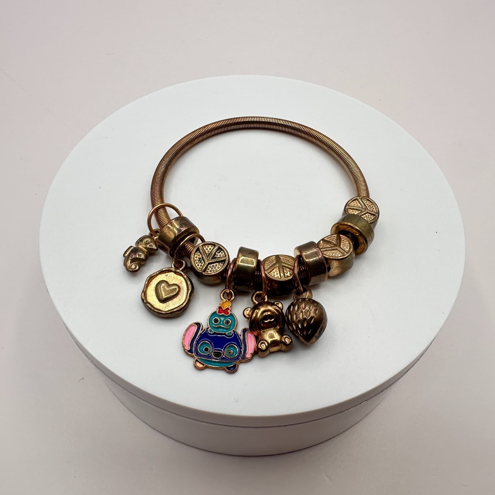 Vintage Y2K Gold Tone Peace Signs Expandable Charm Bracelet Women's Jewelry 90s - Thumbnail 7