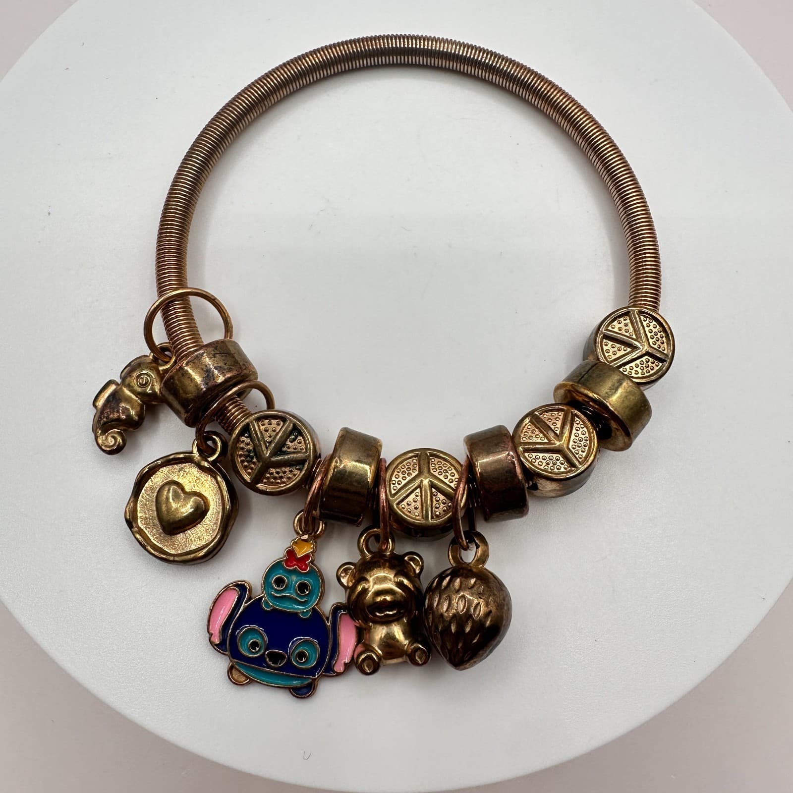 Vintage Y2K Gold Tone Peace Signs Expandable Charm Bracelet Women's Jewelry 90s - Thumbnail 4