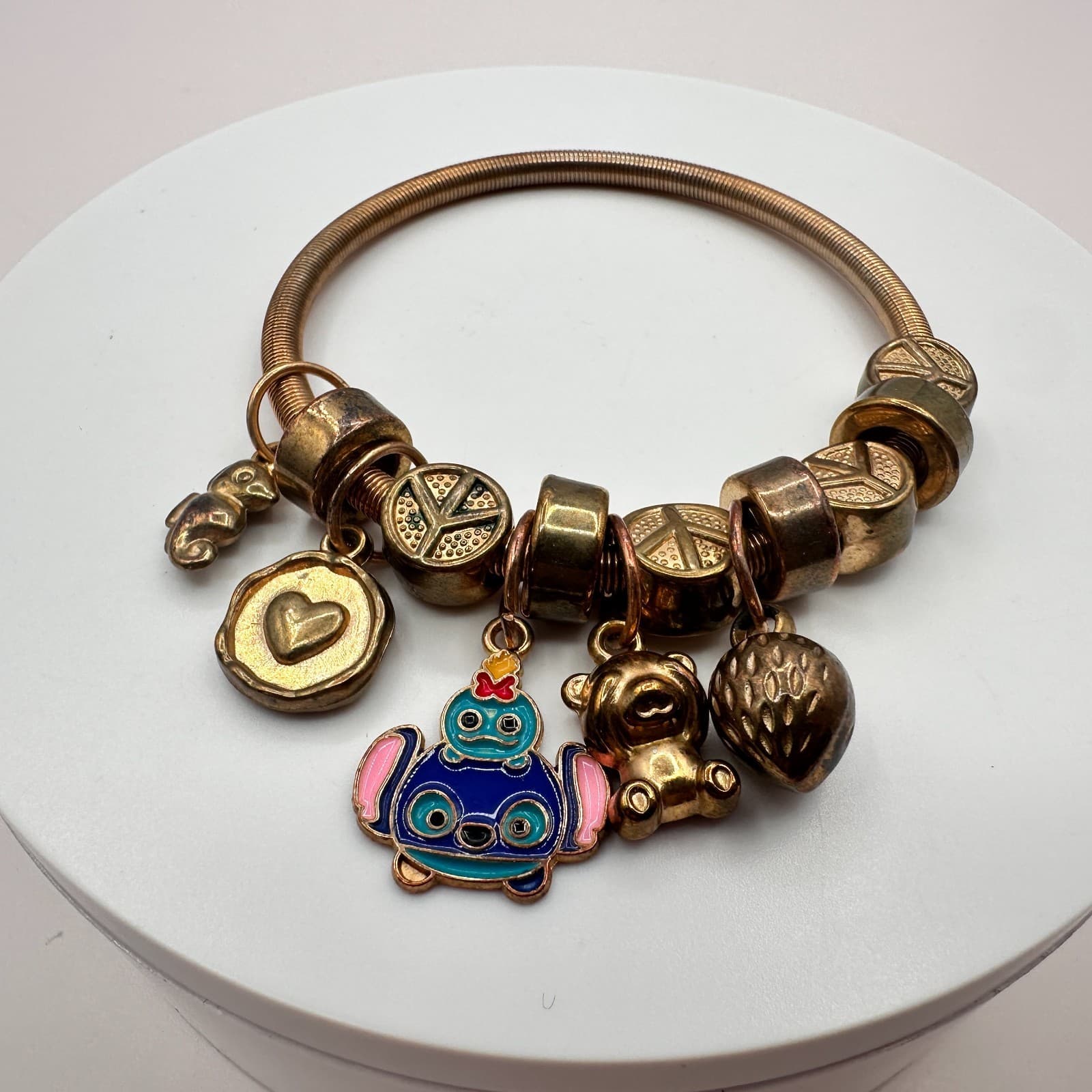 Vintage Y2K Gold Tone Peace Signs Expandable Charm Bracelet Women's Jewelry 90s - Thumbnail 6
