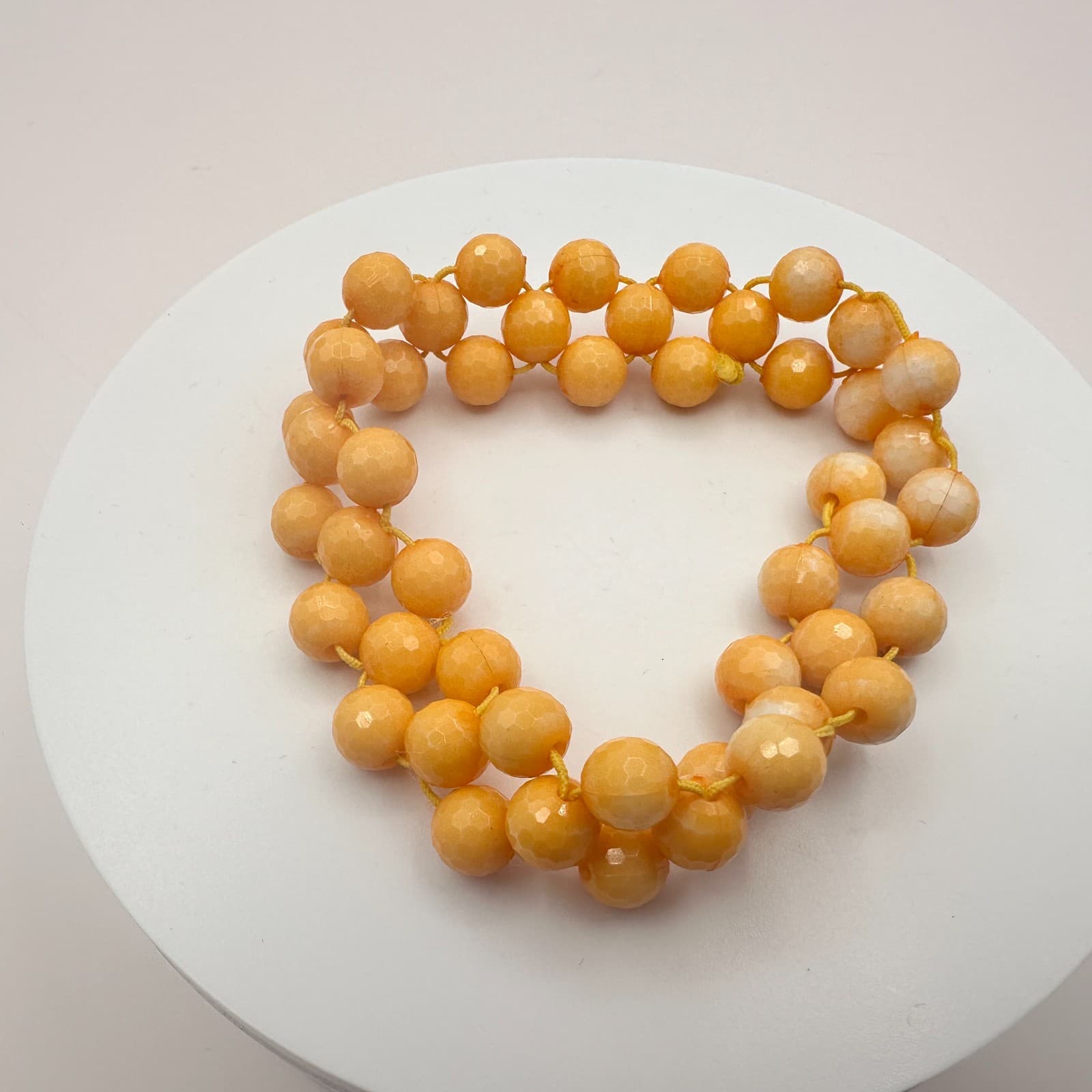 Vintage 90s Y2K Multi Strand Light Mustard Beaded Stretch Bracelet Jewelry Boho - Thumbnail 3