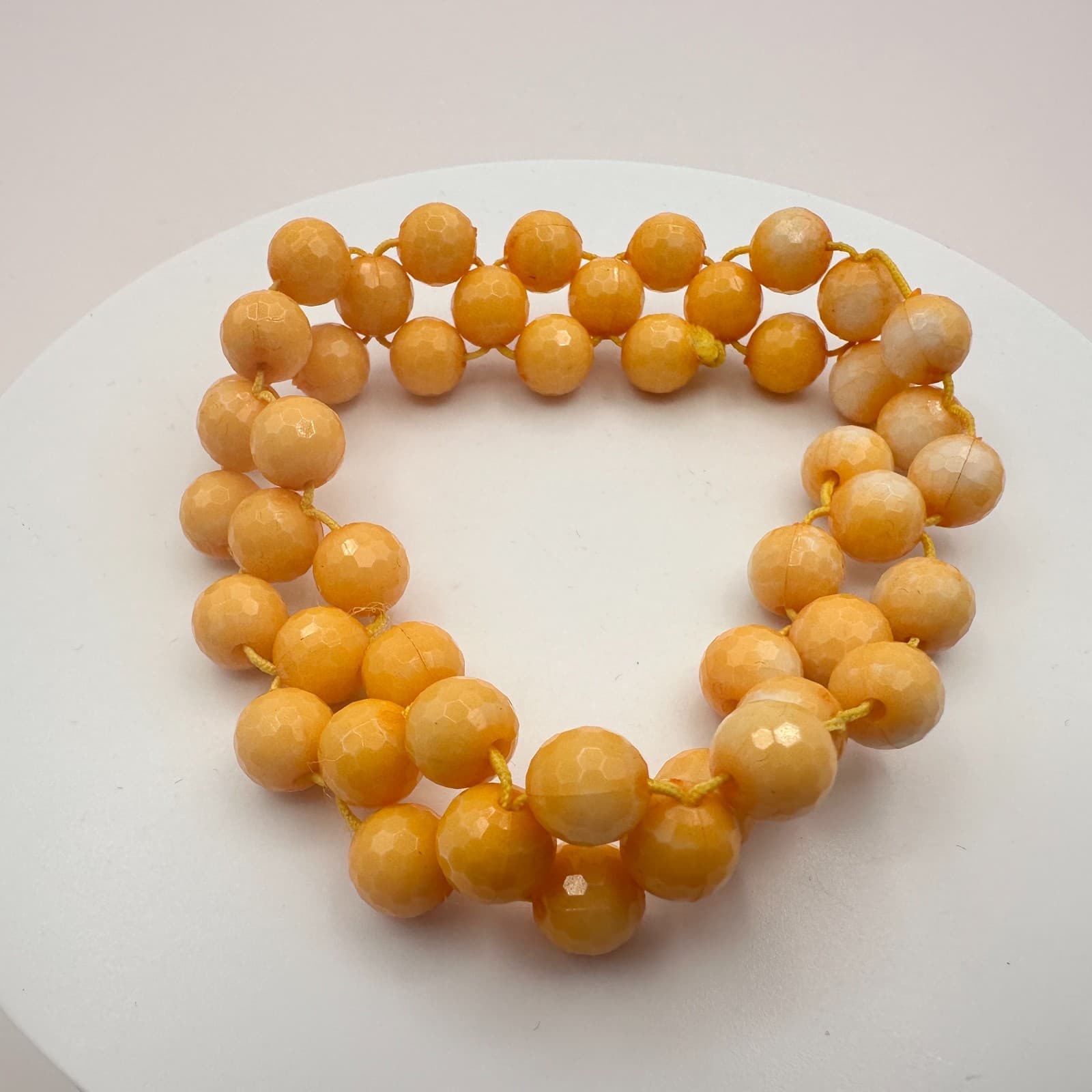 Vintage 90s Y2K Multi Strand Light Mustard Beaded Stretch Bracelet Jewelry Boho - Thumbnail 5