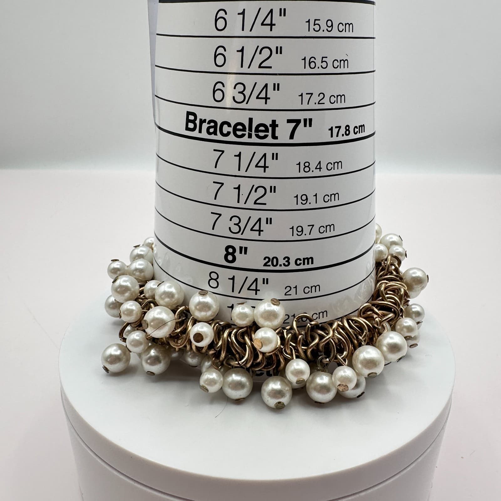 Vintage Gold Tone Faux Pearl Cluster Bracelet Shag Chunky Wedding Bridal Gift - Thumbnail 8