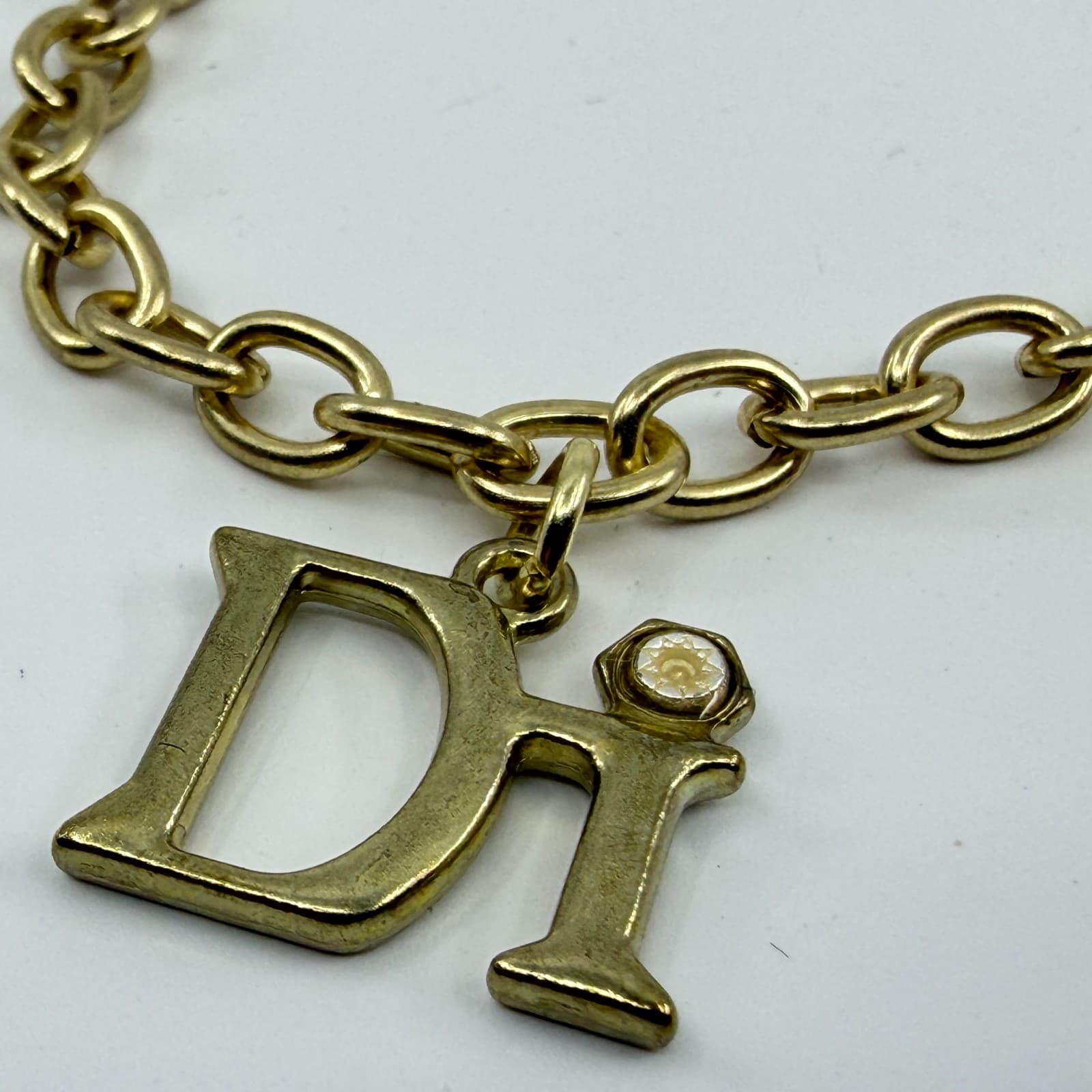 Gold Tone Chain Link Bracelet with DI Letter Charm and Rhinestone Accent Boho - Thumbnail 5