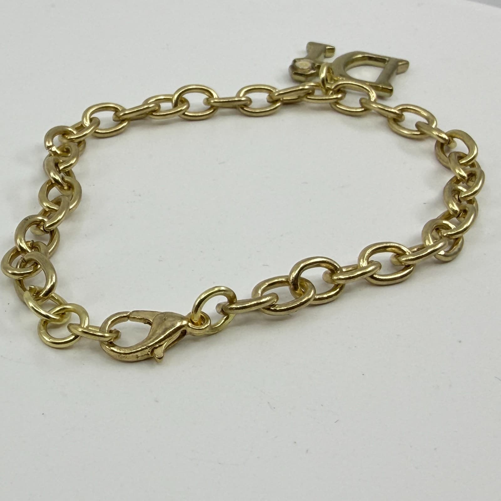 Gold Tone Chain Link Bracelet with DI Letter Charm and Rhinestone Accent Boho - Thumbnail 6