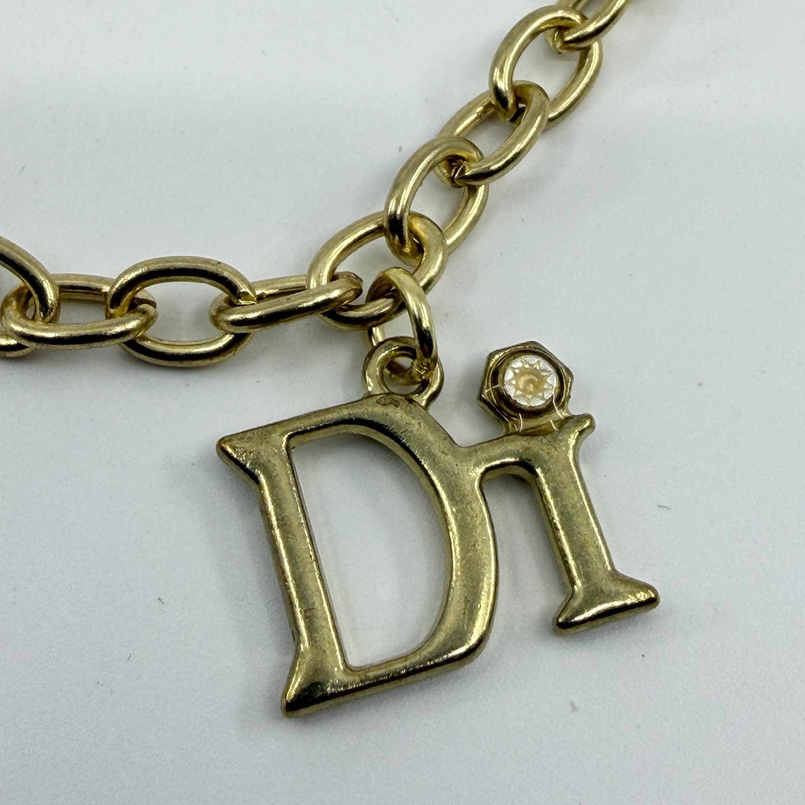 Gold Tone Chain Link Bracelet with DI Letter Charm and Rhinestone Accent Boho - Thumbnail 3