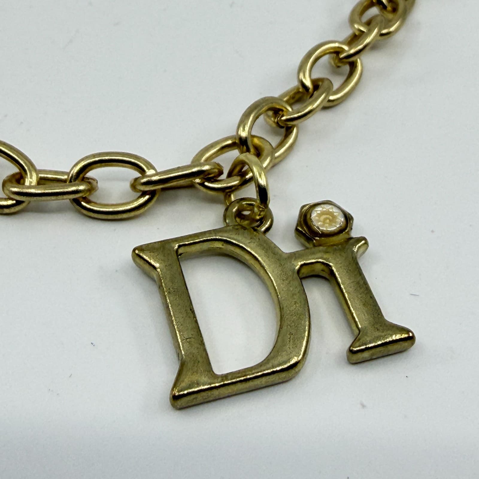 Gold Tone Chain Link Bracelet with DI Letter Charm and Rhinestone Accent Boho - Thumbnail 4