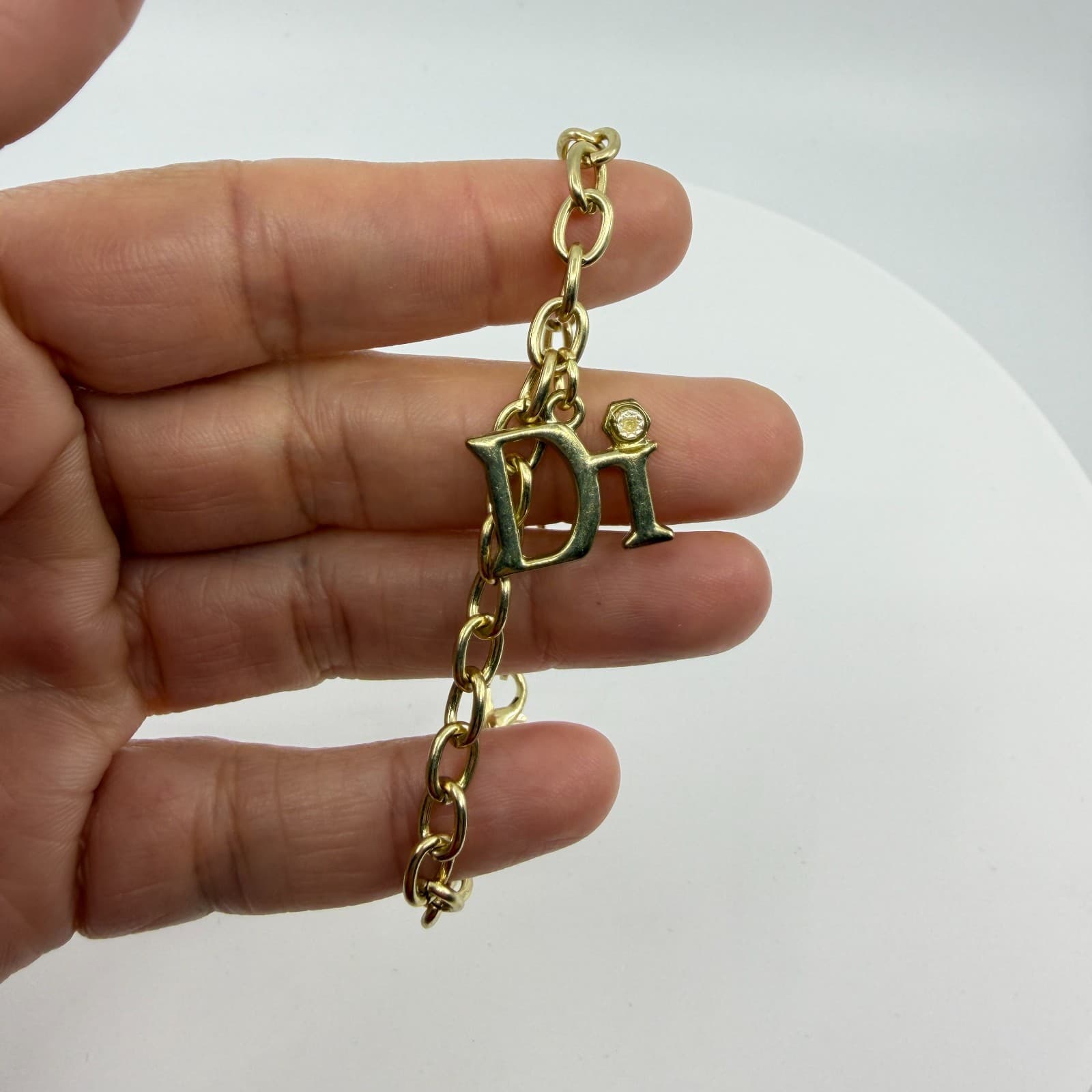 Gold Tone Chain Link Bracelet with DI Letter Charm and Rhinestone Accent Boho - Thumbnail 2