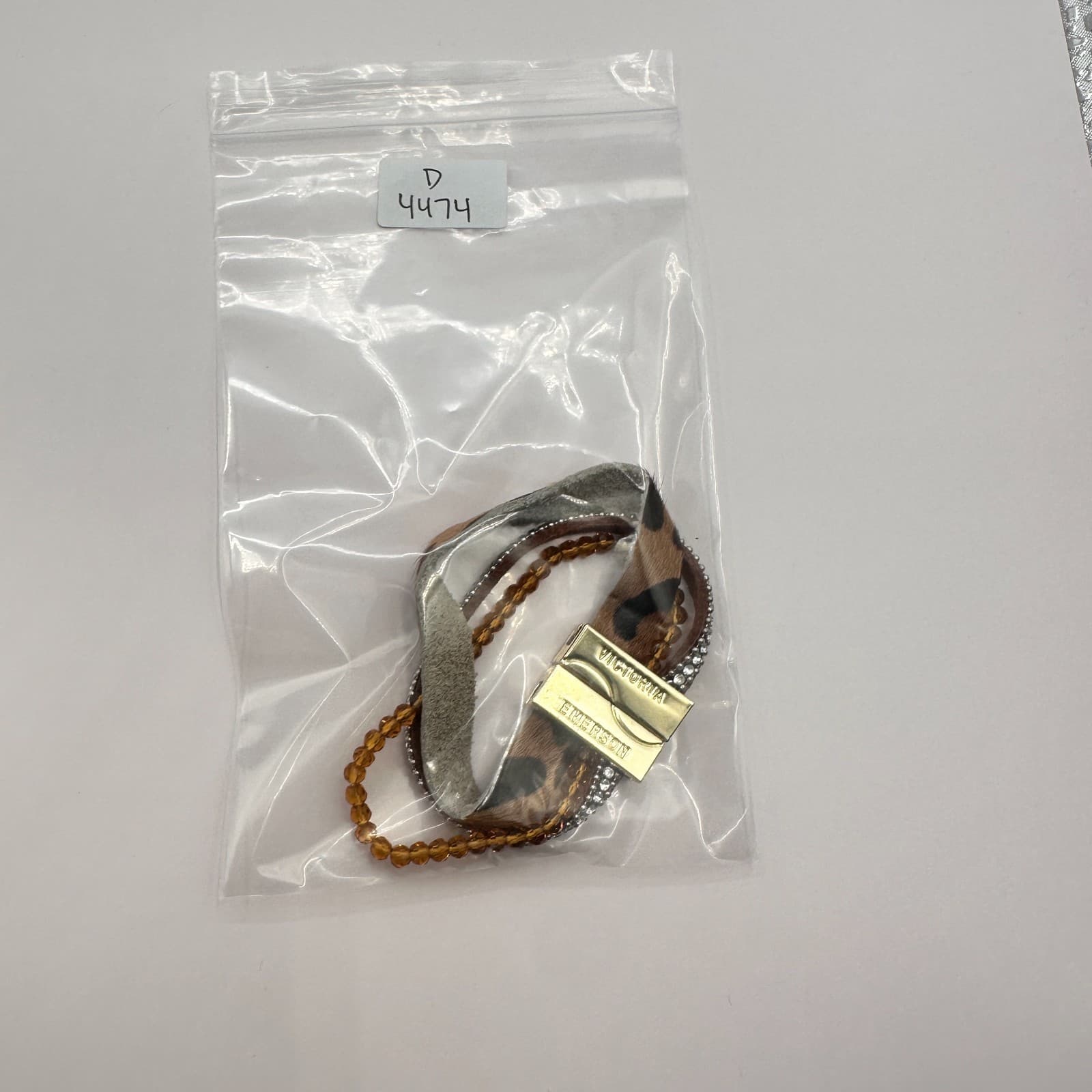 Victoria Emerson Gold Tone Multi Strand Wrap Bracelet Leopard Hair Calf Crystal - Thumbnail 7