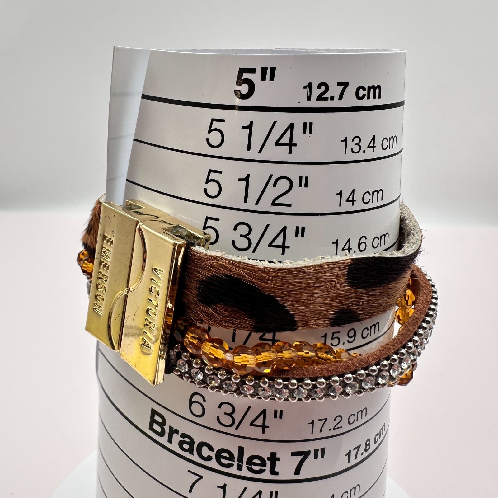 Victoria Emerson Gold Tone Multi Strand Wrap Bracelet Leopard Hair Calf Crystal - Thumbnail 6