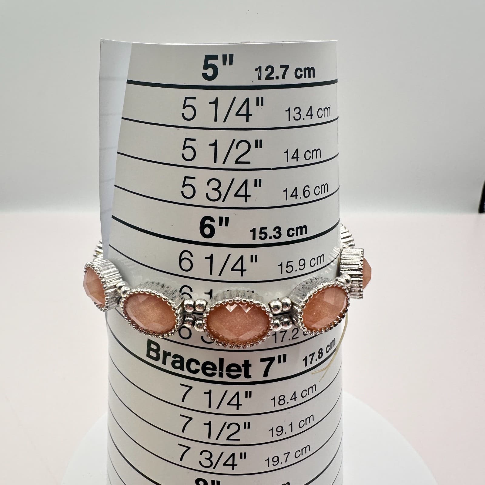 Vintage 90s Y2K Oval Pink Faux Sunstone Stretch Bracelet Silver Tone Jewelry Bib - Thumbnail 6