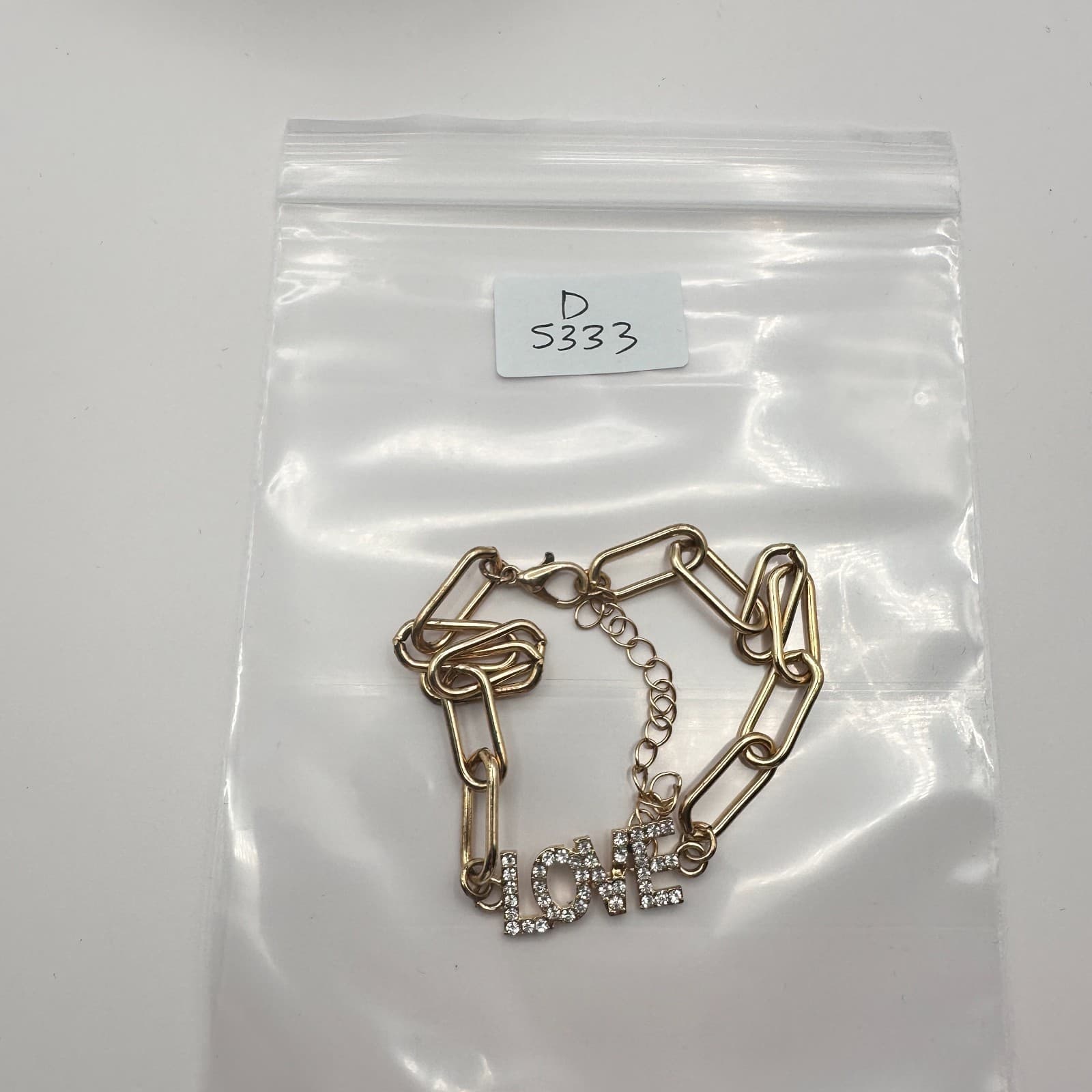 Vintage Y2K Gold Tone Rhinestone LOVE Paperclip Chain Bracelet Women's Jewelry - Thumbnail 8