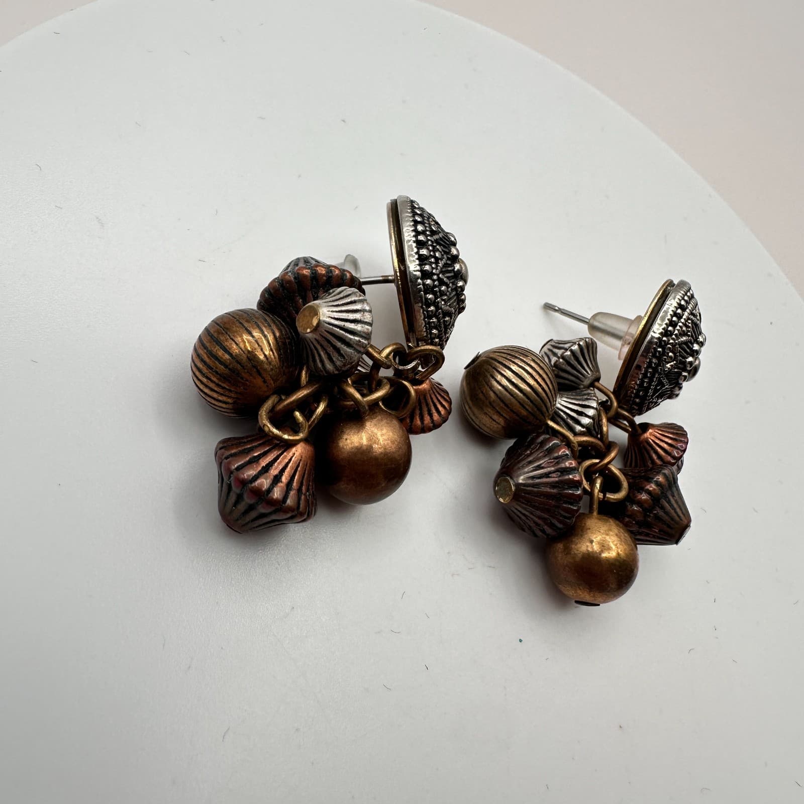 Vintage 90s Beaded Cluster Stud Earrings Boho Retro Women's Classic Jewelry Y2K - Thumbnail 3