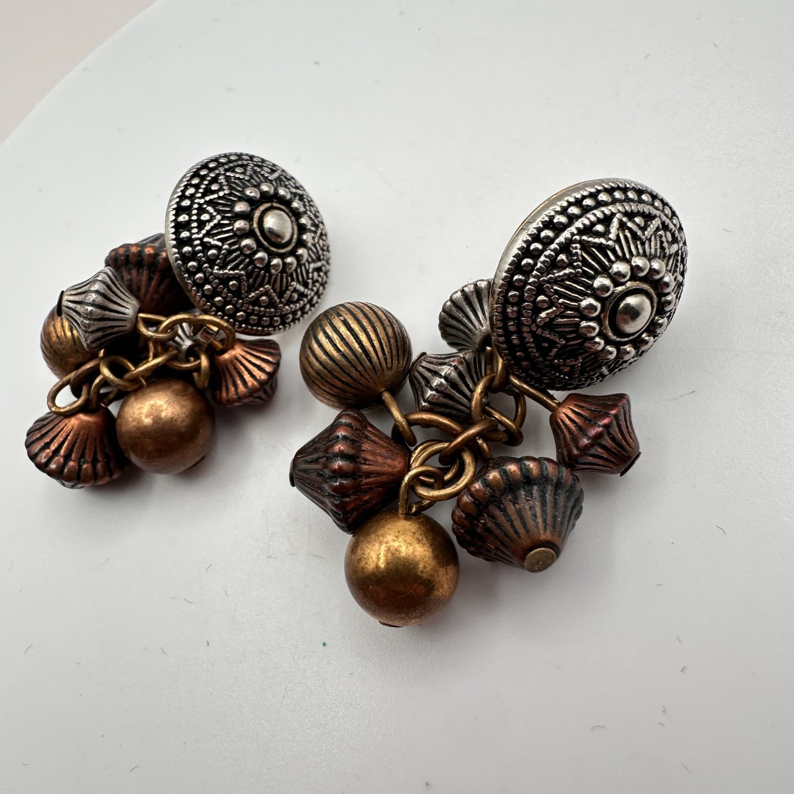 Vintage 90s Beaded Cluster Stud Earrings Boho Retro Women's Classic Jewelry Y2K - Thumbnail 4