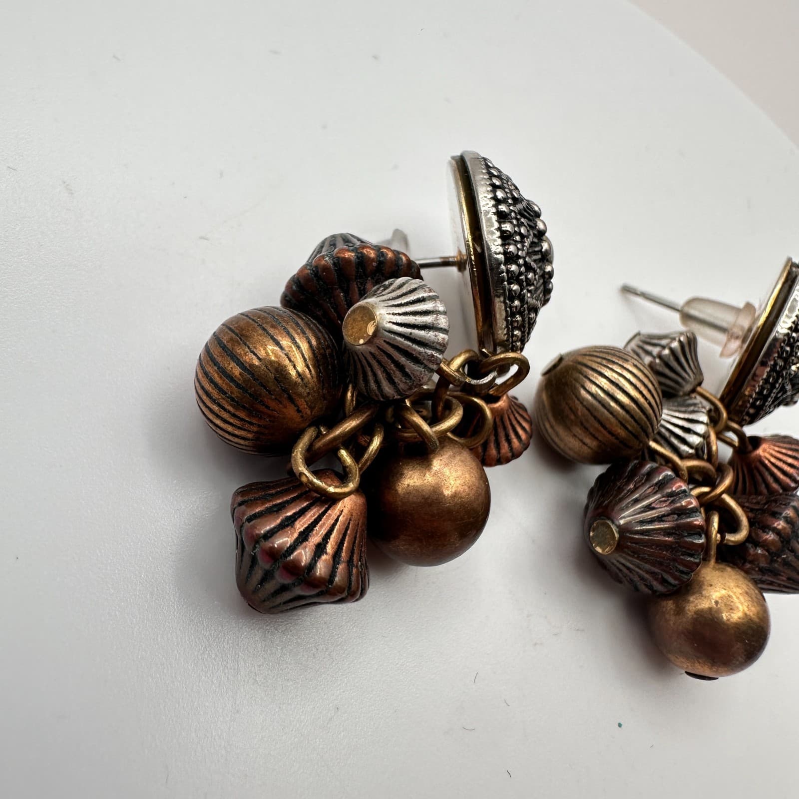 Vintage 90s Beaded Cluster Stud Earrings Boho Retro Women's Classic Jewelry Y2K - Thumbnail 2