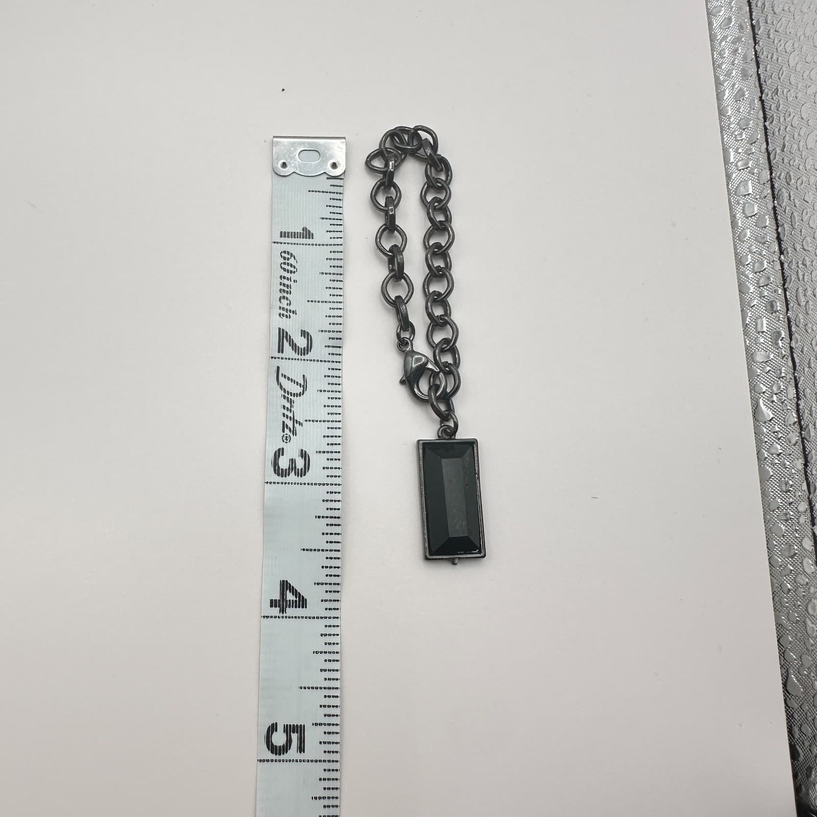Vintage 90s Gunmetal Chain Black Glass Rectangle Bracelet Womens Classic Jewelry - Thumbnail 6