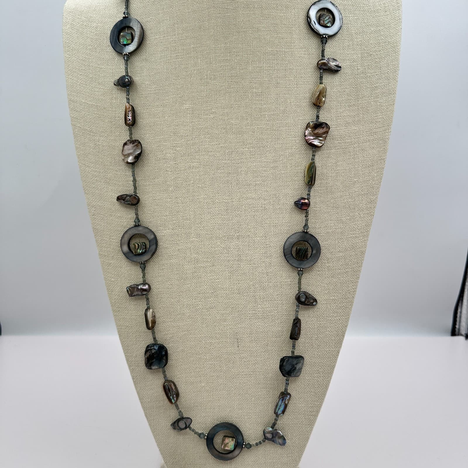 Vintage 90s Mother of Pearl Shell Seed Beads Necklace Women's Classic Jewelry - Thumbnail 7