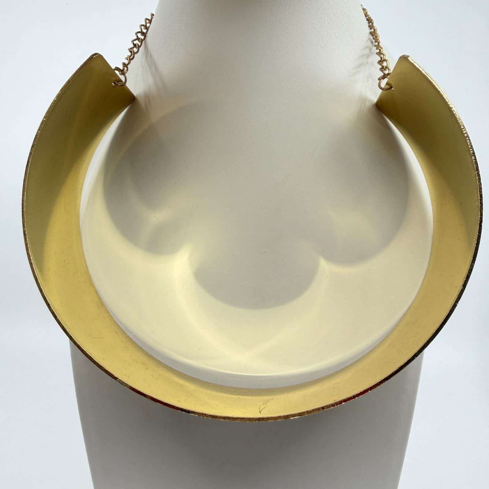 Gold Tone Metal Choker Collar Necklace Wide Statement Piece Boho Festival Style - Thumbnail 3