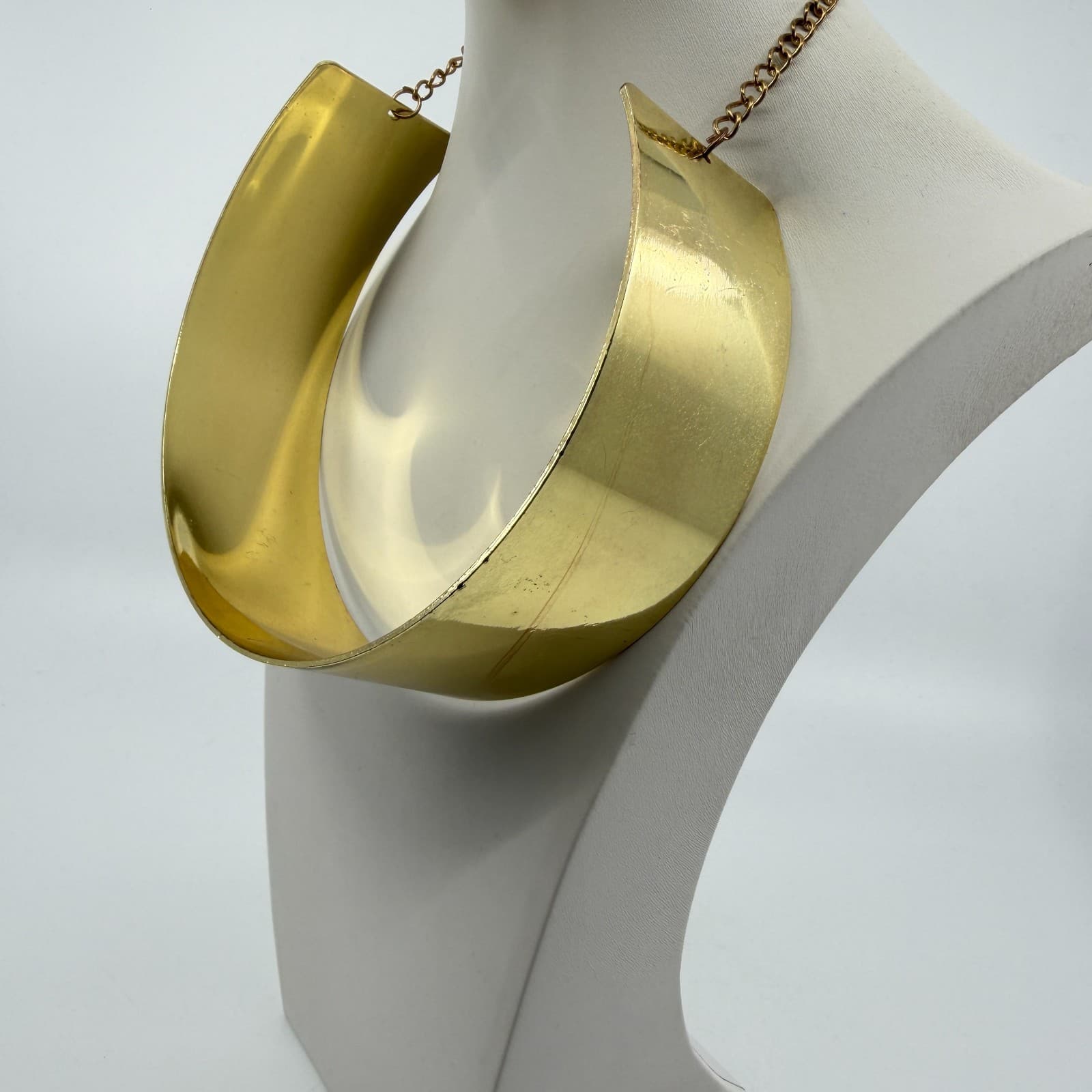 Gold Tone Metal Choker Collar Necklace Wide Statement Piece Boho Festival Style - Thumbnail 5