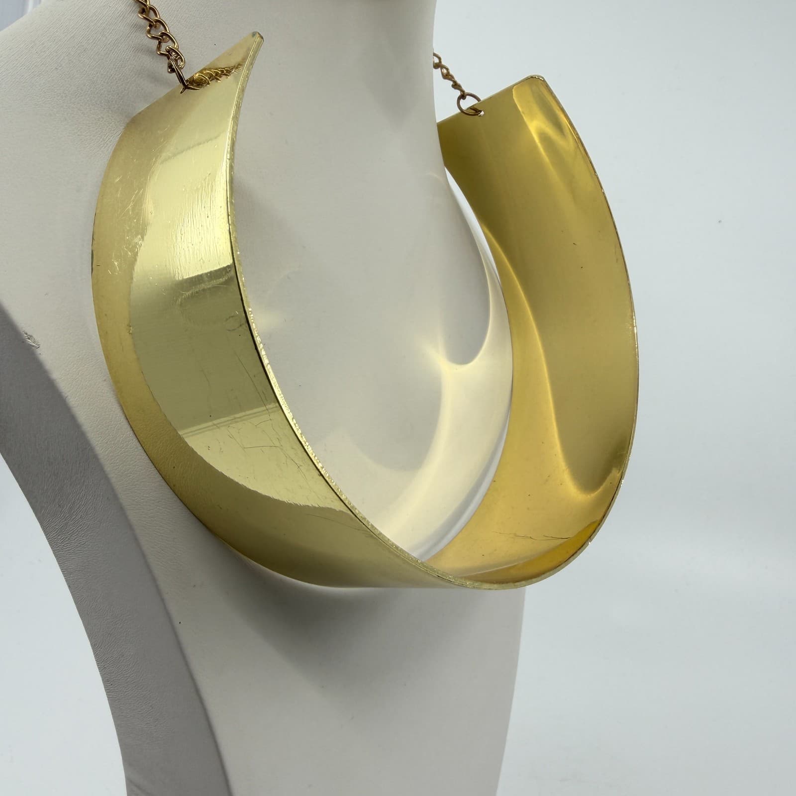 Gold Tone Metal Choker Collar Necklace Wide Statement Piece Boho Festival Style - Thumbnail 2
