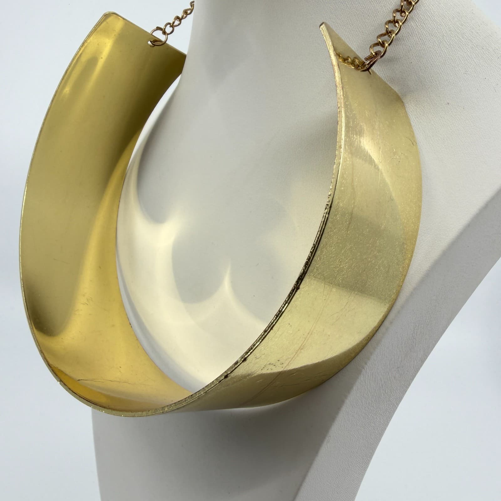 Gold Tone Metal Choker Collar Necklace Wide Statement Piece Boho Festival Style - Thumbnail 4