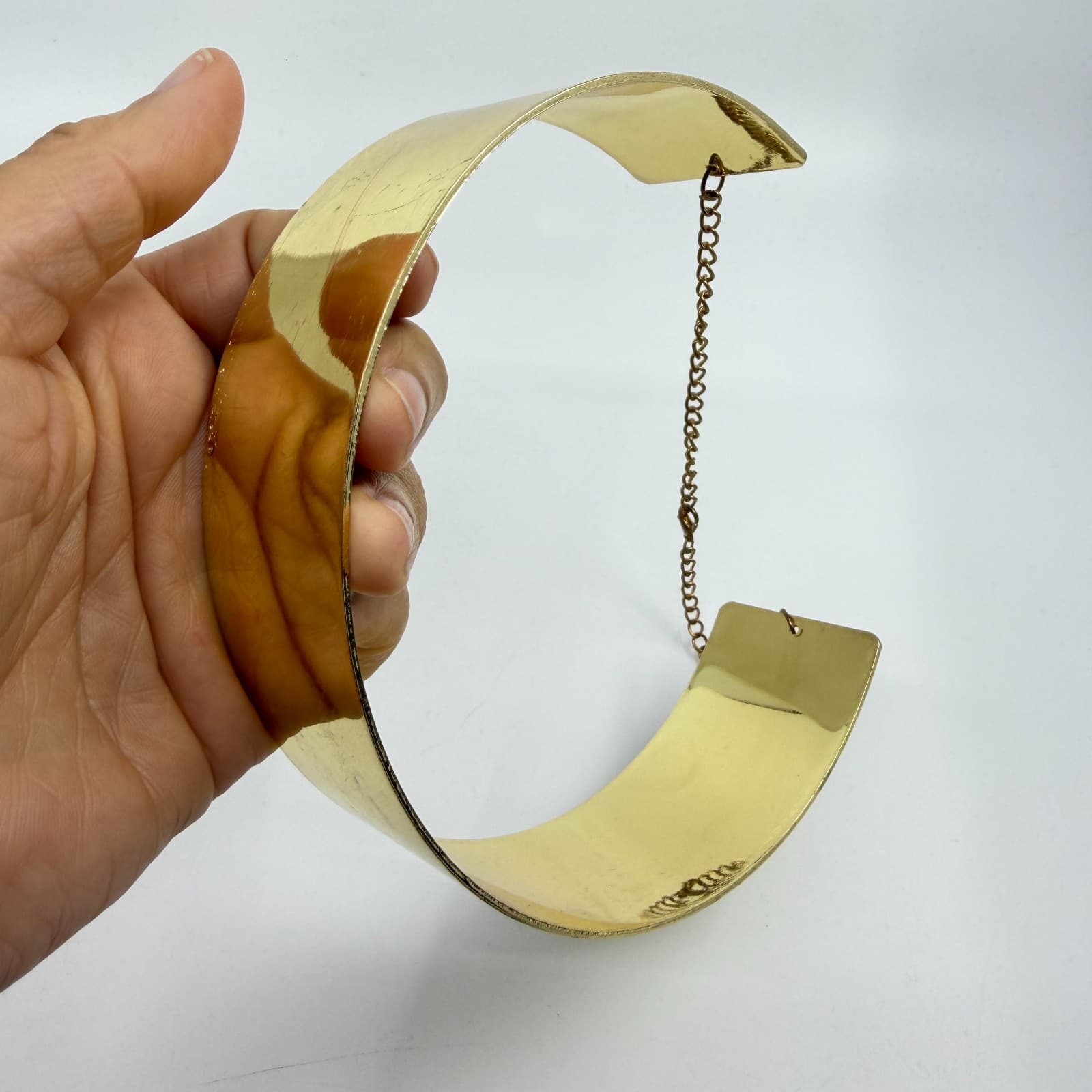 Gold Tone Metal Choker Collar Necklace Wide Statement Piece Boho Festival Style - Thumbnail 7